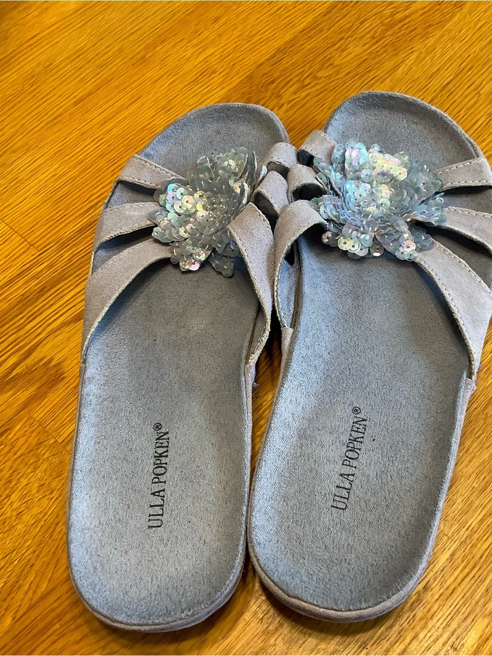 Ulla Popken Suede Slide Sandal Size 9 sequin floral embellishment Comfort